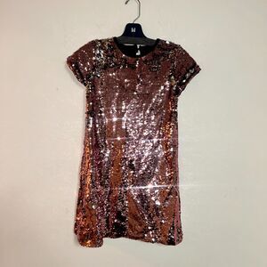 Mini Shift Dress Girls 6-8 Copper Sequin Detail Short Sleeve Cocktail Party